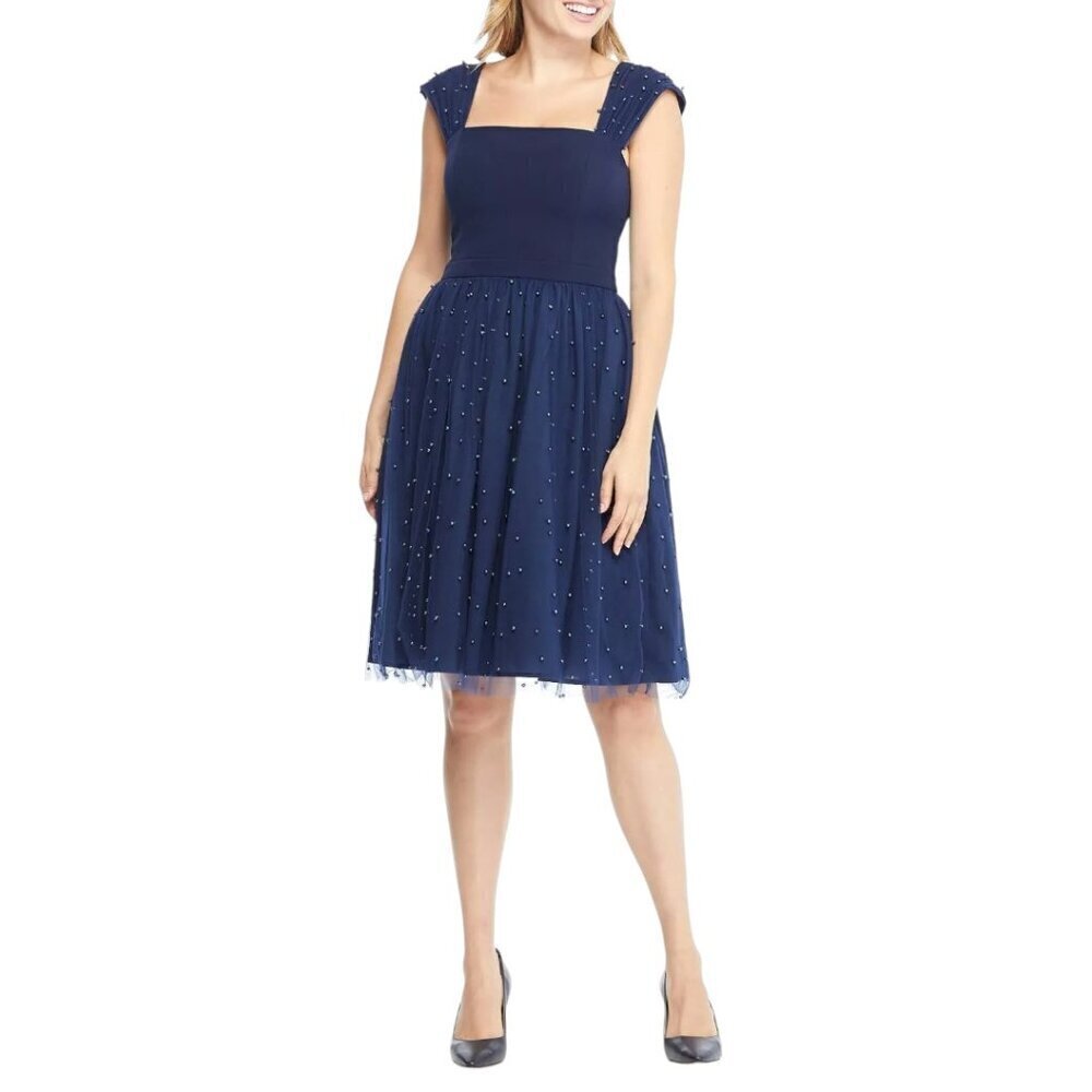 Gal Meets Glam Delores Navy Blue Pearl Beaded Dress